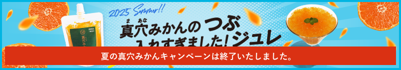 バナー：2025 Summer!! 真穴みかんのつぶ入れすぎました！ジュレ 送料無料キャンペーン中!!