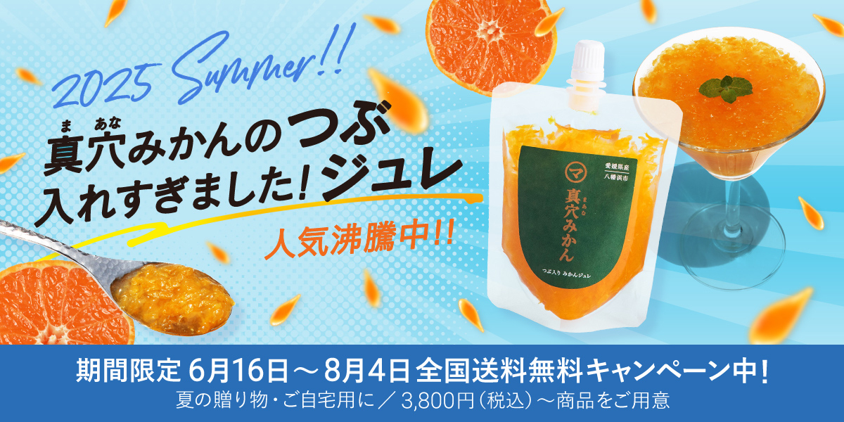 2025 Summer!! 真穴みかんのつぶ入れすぎました！ジュレ 人気沸騰中!! 期間限定6月16日～8月4日全国送料無料キャンペーン中！